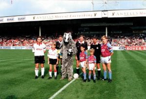 Urbie the Badger at Aston Villa V Nottingham Forest 21-9-91 crowd 28,500