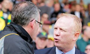 Paul Lambert as Norwich City manager with Aston Villa's Alex McLeish