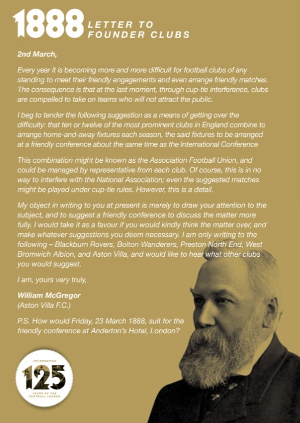 William McGregor's football league letter