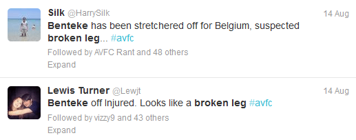 benteke broken leg twitter