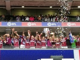 Aston Villa lift play-off trophy wembley