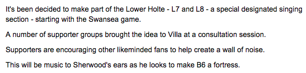 aston villa singing section