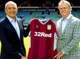 Wes Edens and Nassef Sawiris with Aston Villa shirt